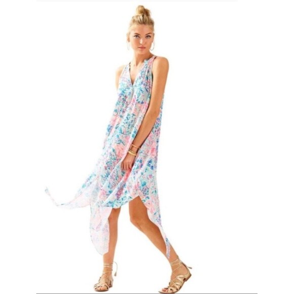 Lilly Pulitzer Monica Beach Dress Serene‎ Blue Gypsea Floral Size S NWT $158 - Picture 11 of 11